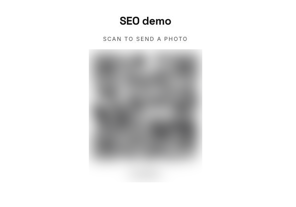 Printable QR sheet with the event name, Scan to send a photo, and a blurred QR code and event code